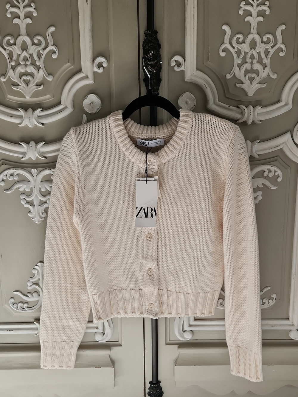 Zara Cream Knit Button-Front Women's Sweater Cardigan Wool Blend Size M BNWT